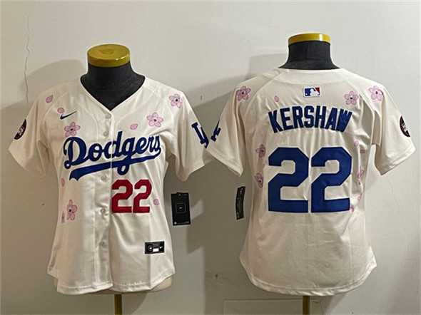 Women%27s Los Angeles Dodgers #22 Clayton Kershaw Cream 2025 Tokyo Series Limited Stitched Jersey